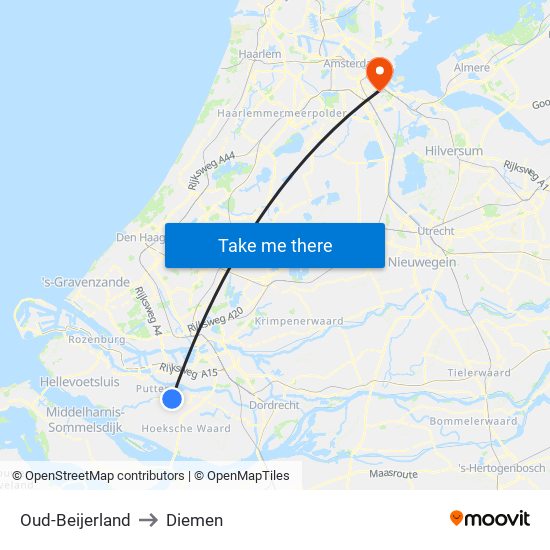 Oud-Beijerland to Diemen map