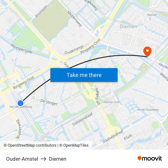 Ouder-Amstel to Diemen map