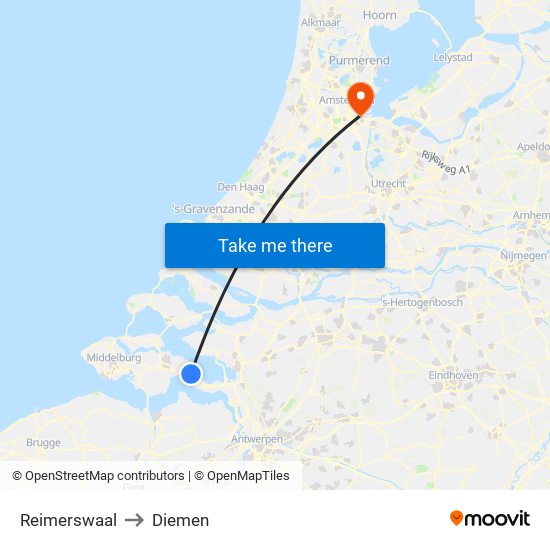 Reimerswaal to Diemen map