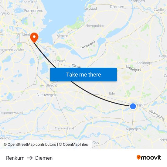 Renkum to Diemen map