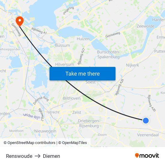 Renswoude to Diemen map