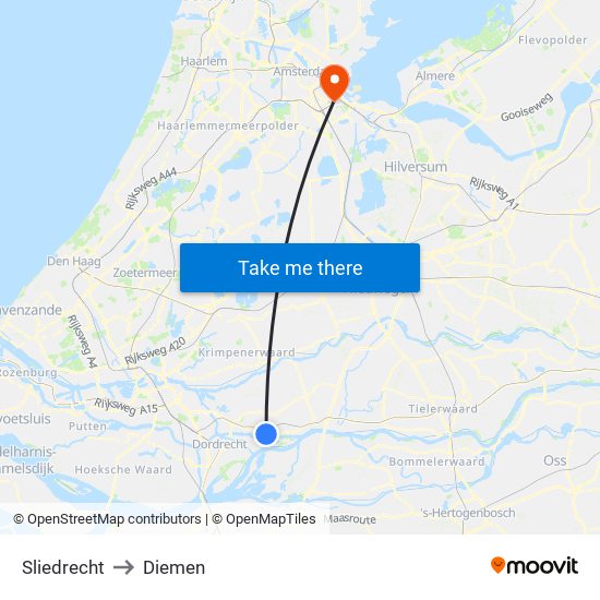 Sliedrecht to Diemen map