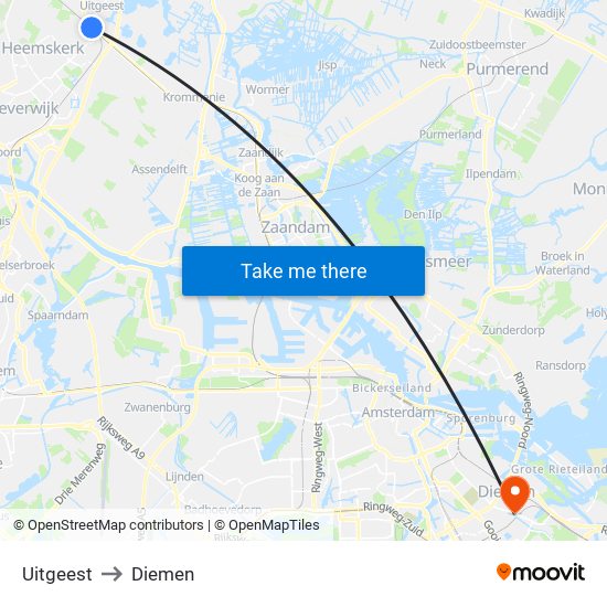 Uitgeest to Diemen map