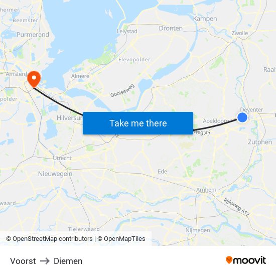 Voorst to Diemen map