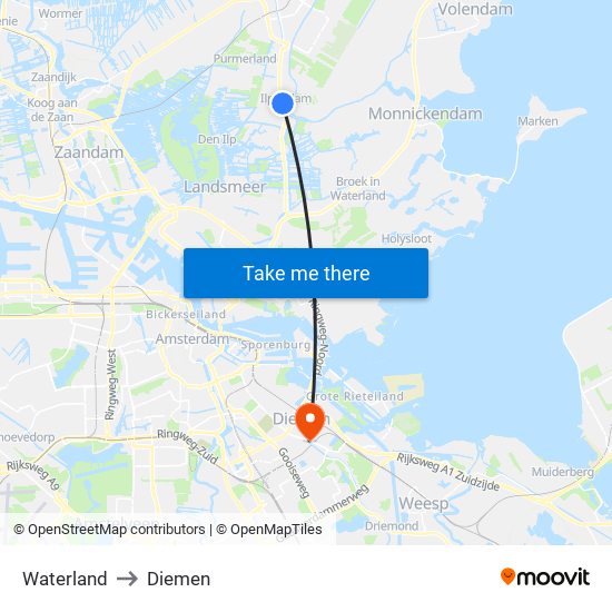 Waterland to Diemen map