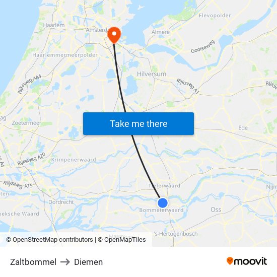 Zaltbommel to Diemen map