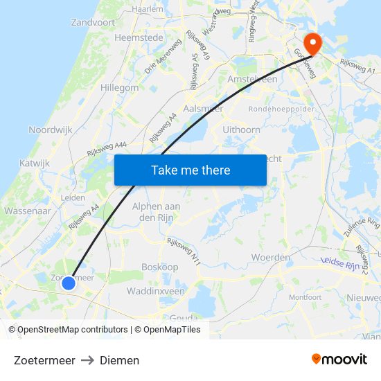 Zoetermeer to Diemen map