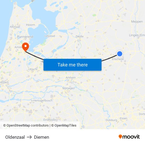 Oldenzaal to Diemen map