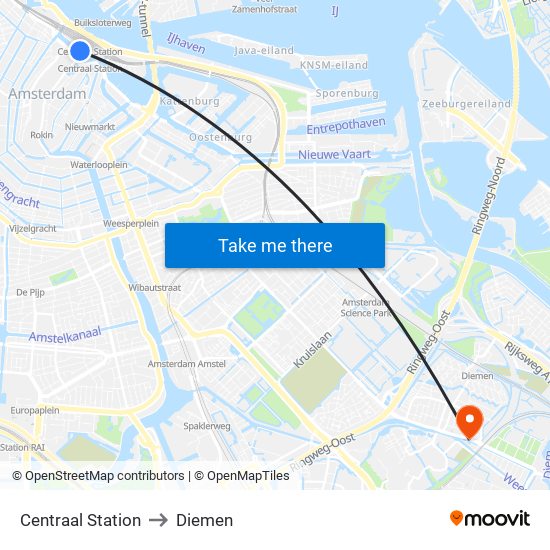 Centraal Station to Diemen map