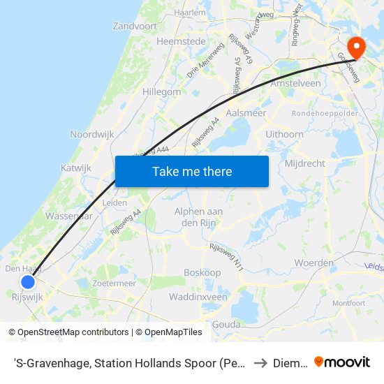'S-Gravenhage, Station Hollands Spoor (Perron A) to Diemen map