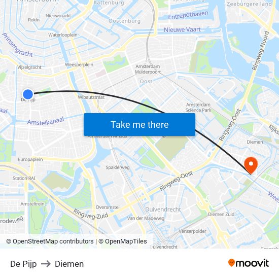 De Pijp to Diemen map