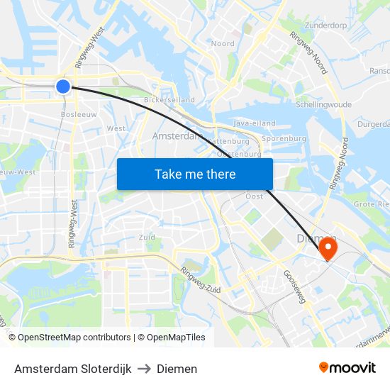 Amsterdam Sloterdijk to Diemen map