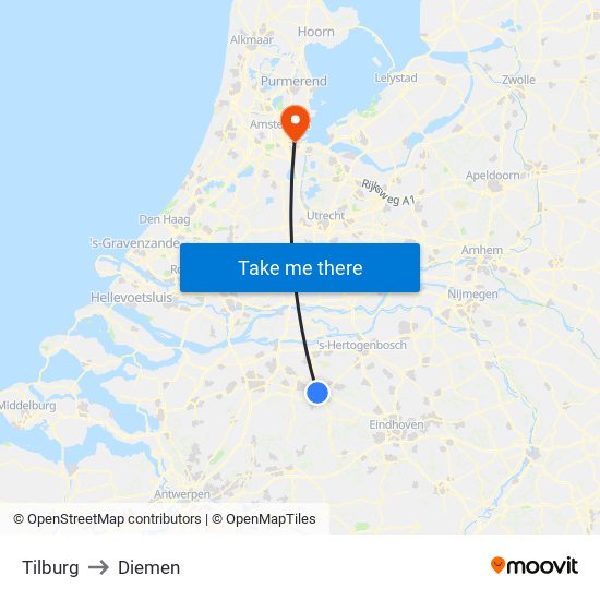 Tilburg to Diemen map