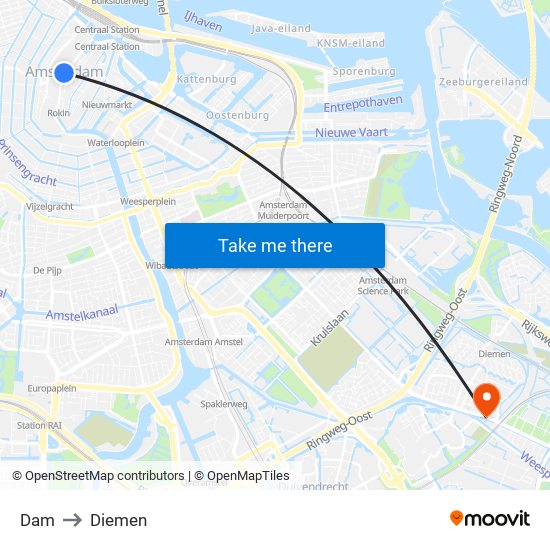 Dam to Diemen map