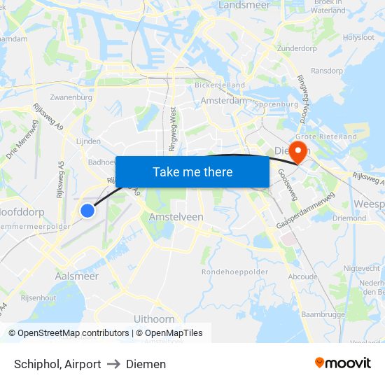 Schiphol, Airport to Diemen map