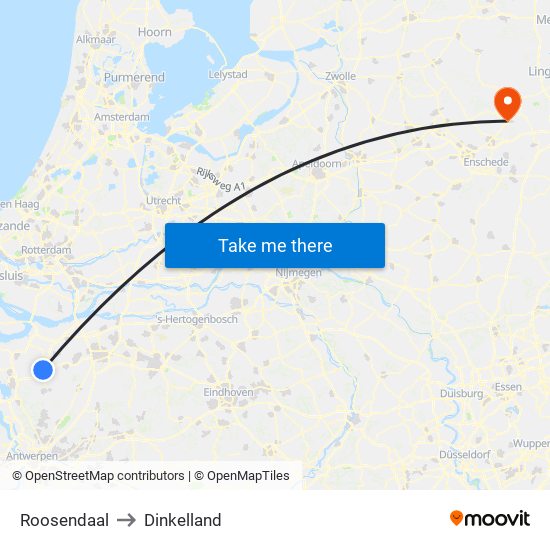 Roosendaal to Dinkelland map