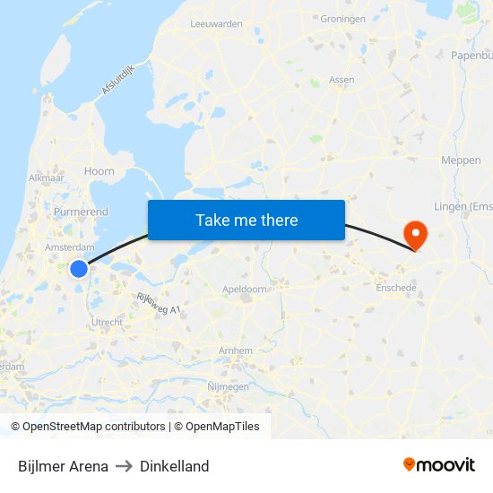 Bijlmer Arena to Dinkelland map
