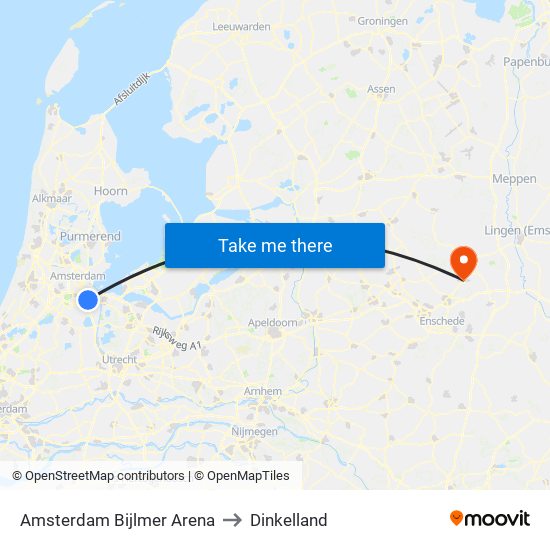 Amsterdam Bijlmer Arena to Dinkelland map