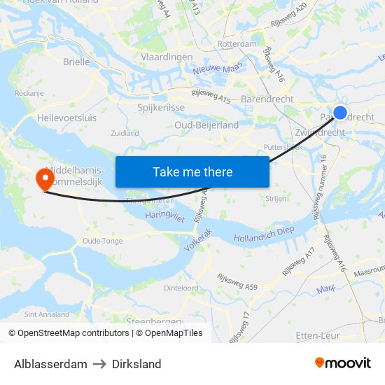 Alblasserdam to Dirksland map