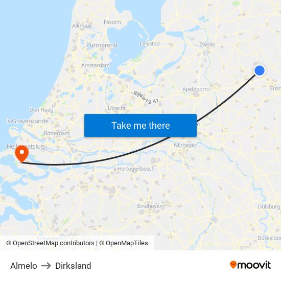 Almelo to Dirksland map