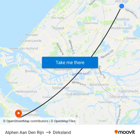 Alphen Aan Den Rijn to Dirksland map