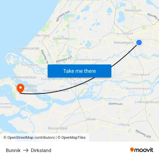 Bunnik to Dirksland map