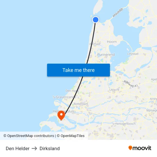 Den Helder to Dirksland map