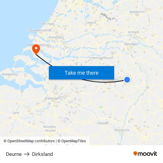 Deurne to Dirksland map