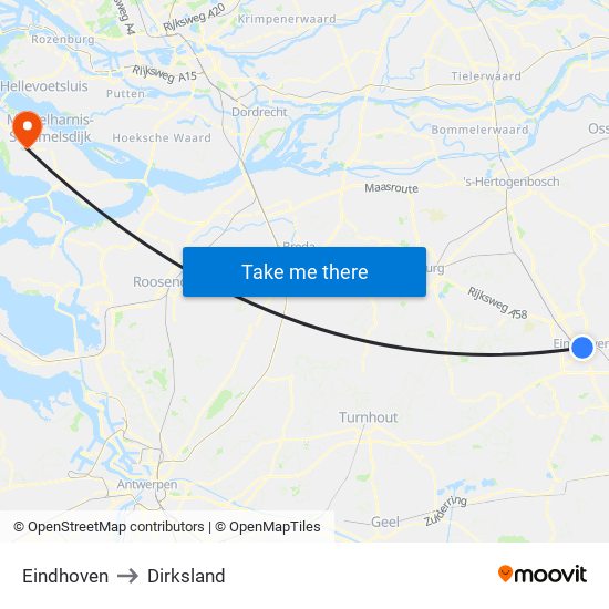 Eindhoven to Dirksland map