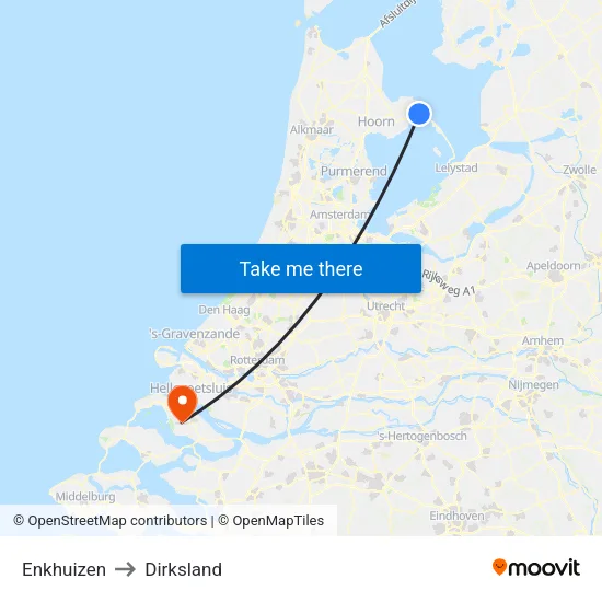Enkhuizen to Dirksland map