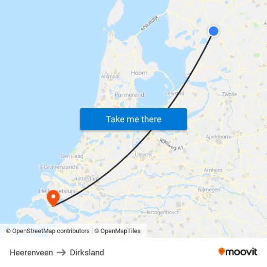 Heerenveen to Dirksland map