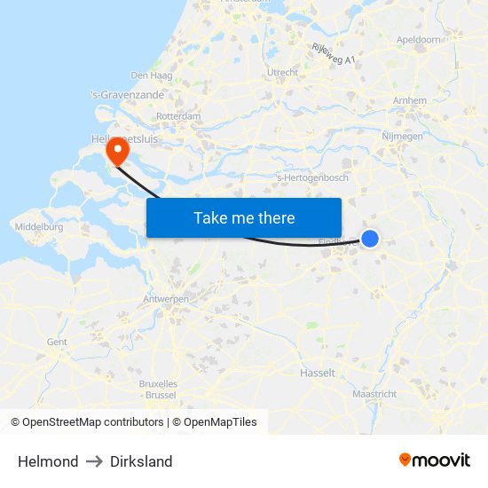 Helmond to Dirksland map