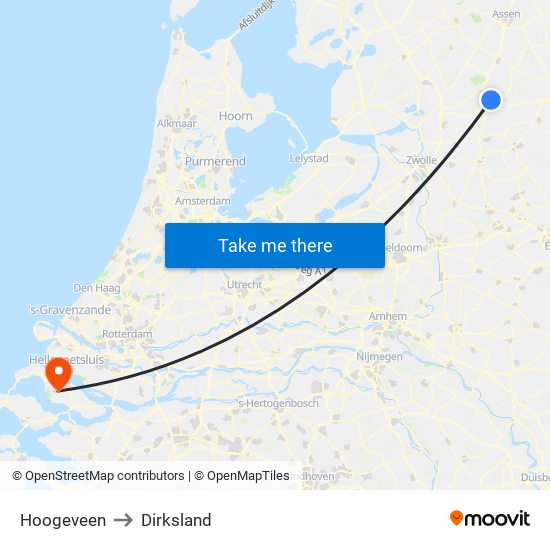 Hoogeveen to Dirksland map