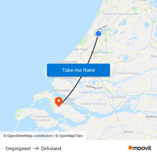 Oegstgeest to Dirksland map