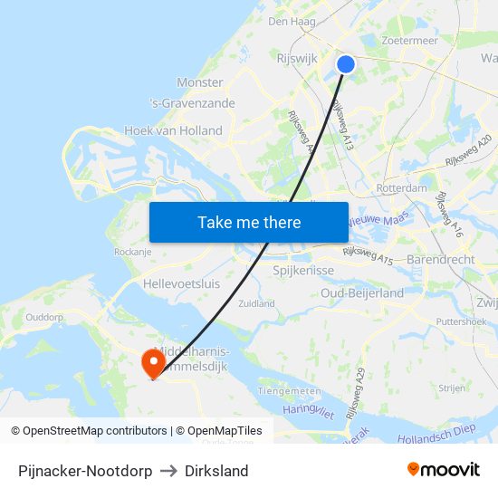 Pijnacker-Nootdorp to Dirksland map