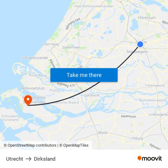 Utrecht to Dirksland map