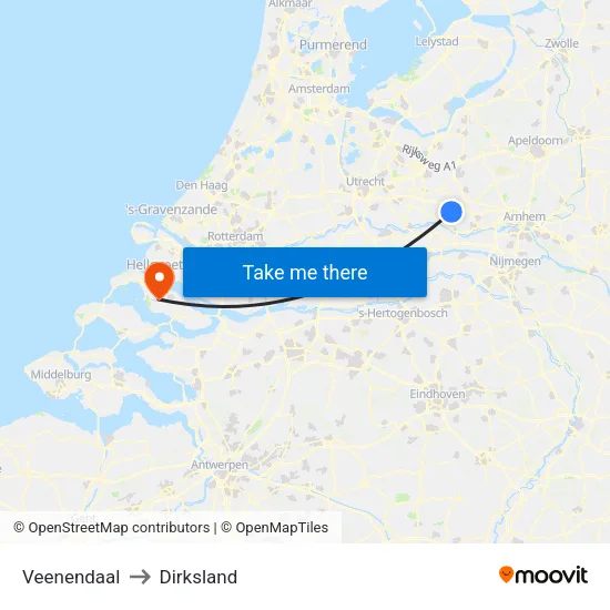 Veenendaal to Dirksland map