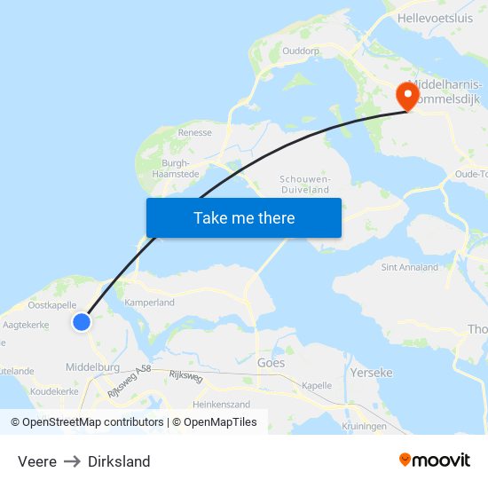 Veere to Dirksland map