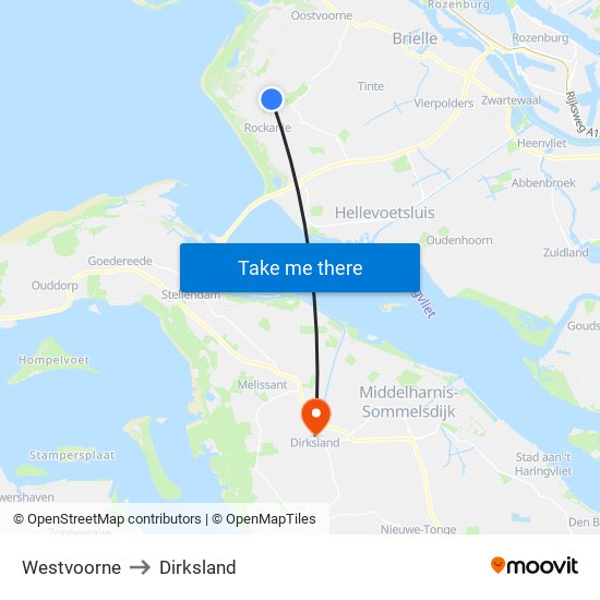 Westvoorne to Dirksland map