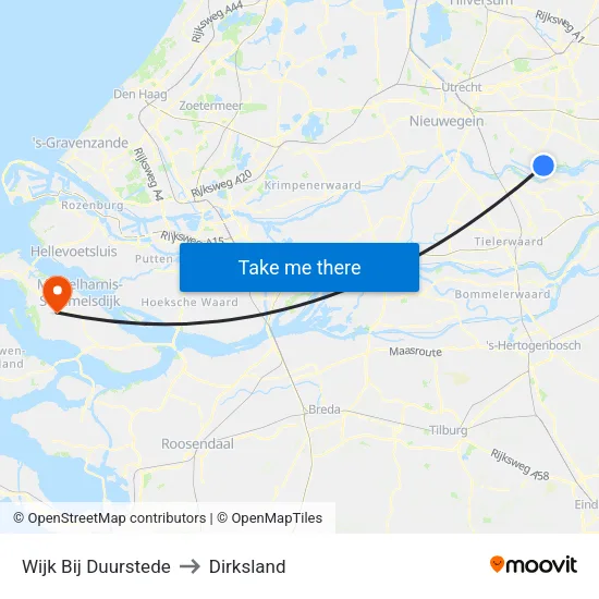Wijk Bij Duurstede to Dirksland map
