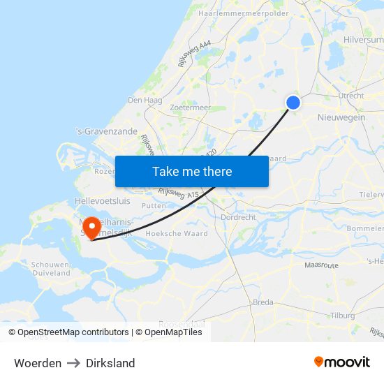 Woerden to Dirksland map