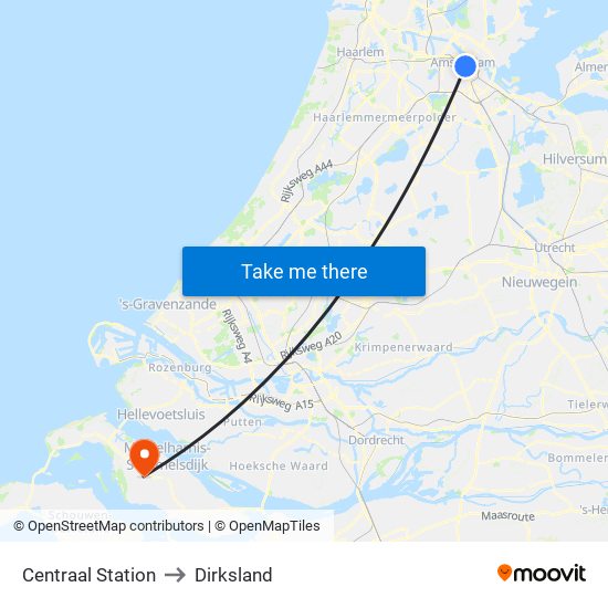 Centraal Station to Dirksland map