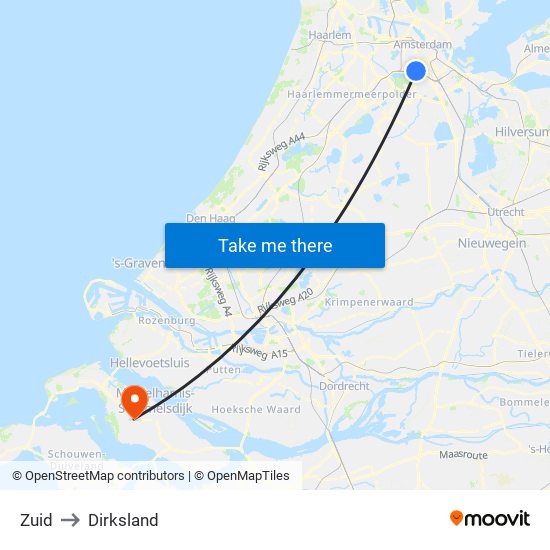 Zuid to Dirksland map