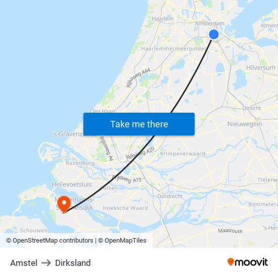 Amstel to Dirksland map