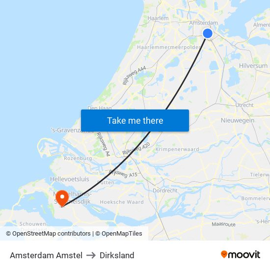 Amsterdam Amstel to Dirksland map