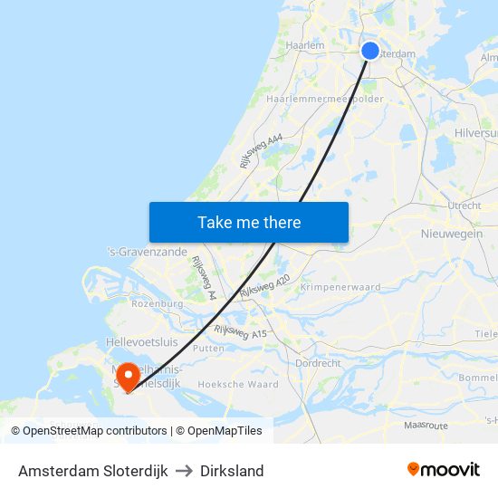 Amsterdam Sloterdijk to Dirksland map