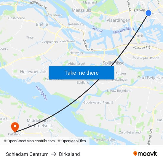 Schiedam Centrum to Dirksland map