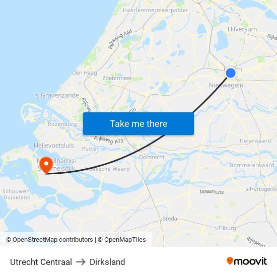 Utrecht Centraal to Dirksland map