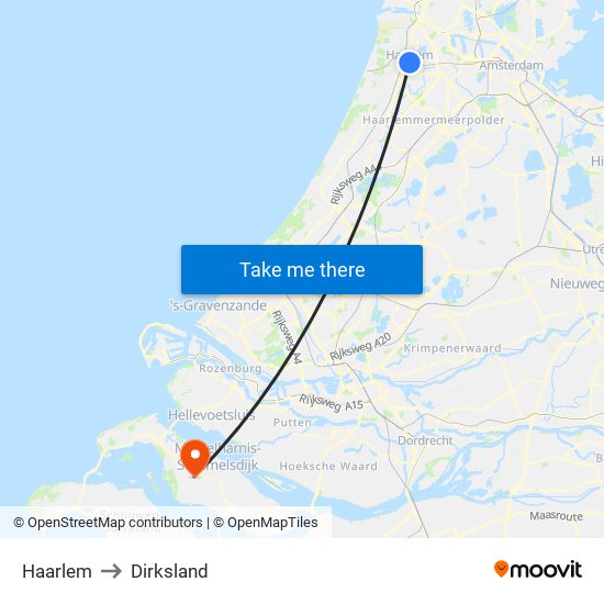 Haarlem to Dirksland map