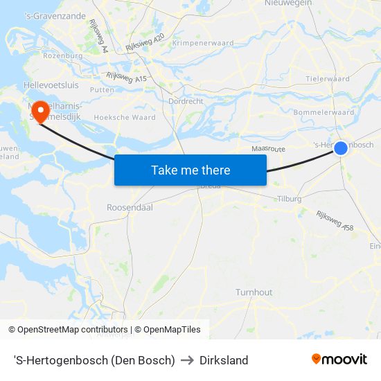 'S-Hertogenbosch (Den Bosch) to Dirksland map